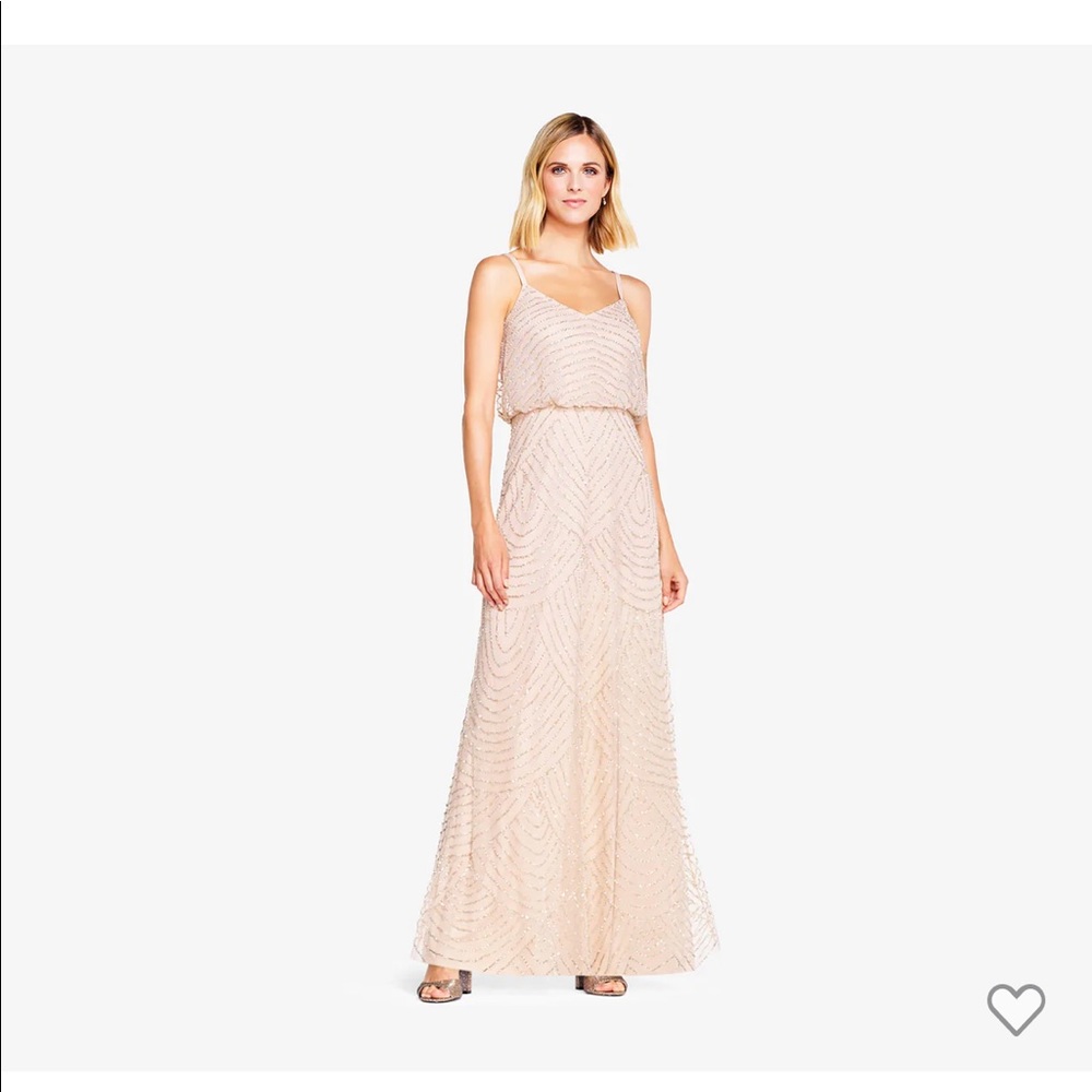 Adrianna Papell-ART DECO BEADED BLOUSON GOWN IN BLUSH